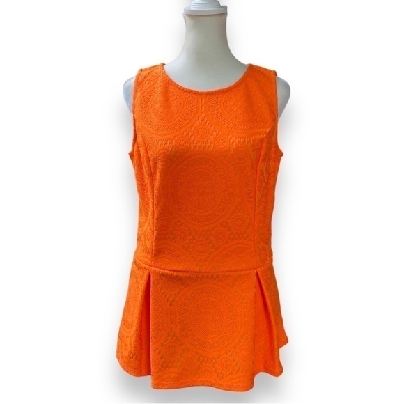 NEW Tacera Tangerine Orange Lace Peplum Sleeveless Blouse | Size Medium - Picture 1 of 14